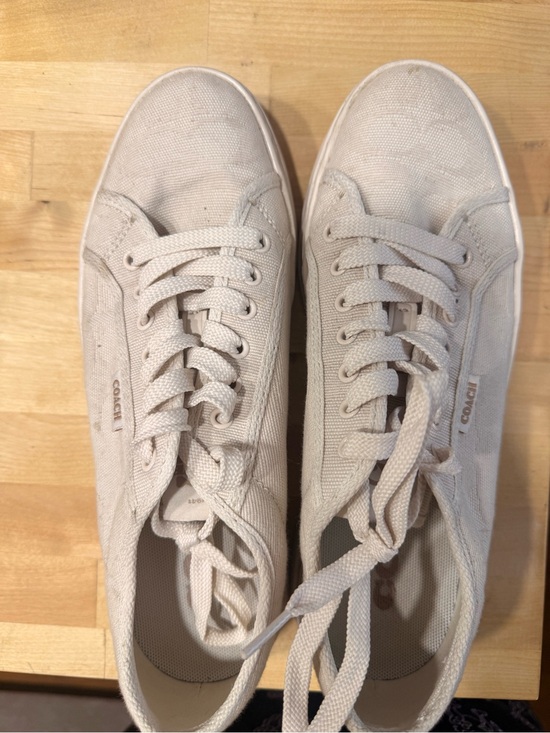 Coach Shoes - Coach Light Beige Canvas Low-Top Sneakers with Signature Detail